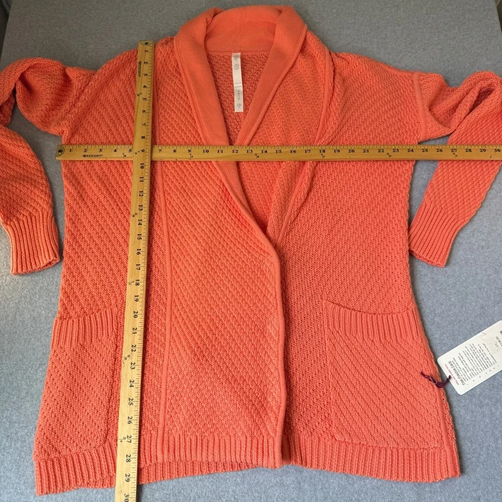 Lululemon Womens Orange Post Practice Cardigan Sweater Knit Pockets Size 10 NWT